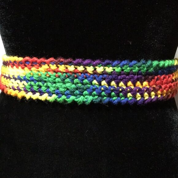 Rainbow Multicolored Handmade Crochet Knitted Belt One Size Fits Most Small-XL - Picture 4 of 6